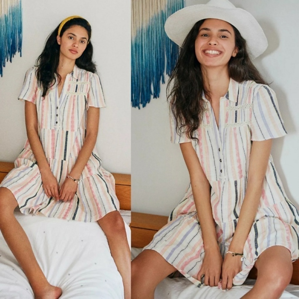 Anthropologie Size XS Vertical Striped Georgina Tiered Mini Shirtdress Dress